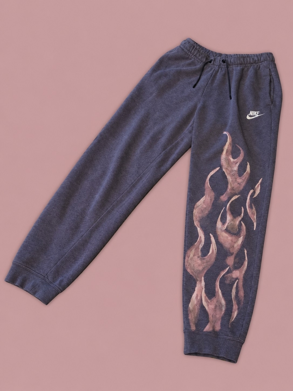 Nike Mauve Inferno • Hand-bleached Flame Joggers • Small